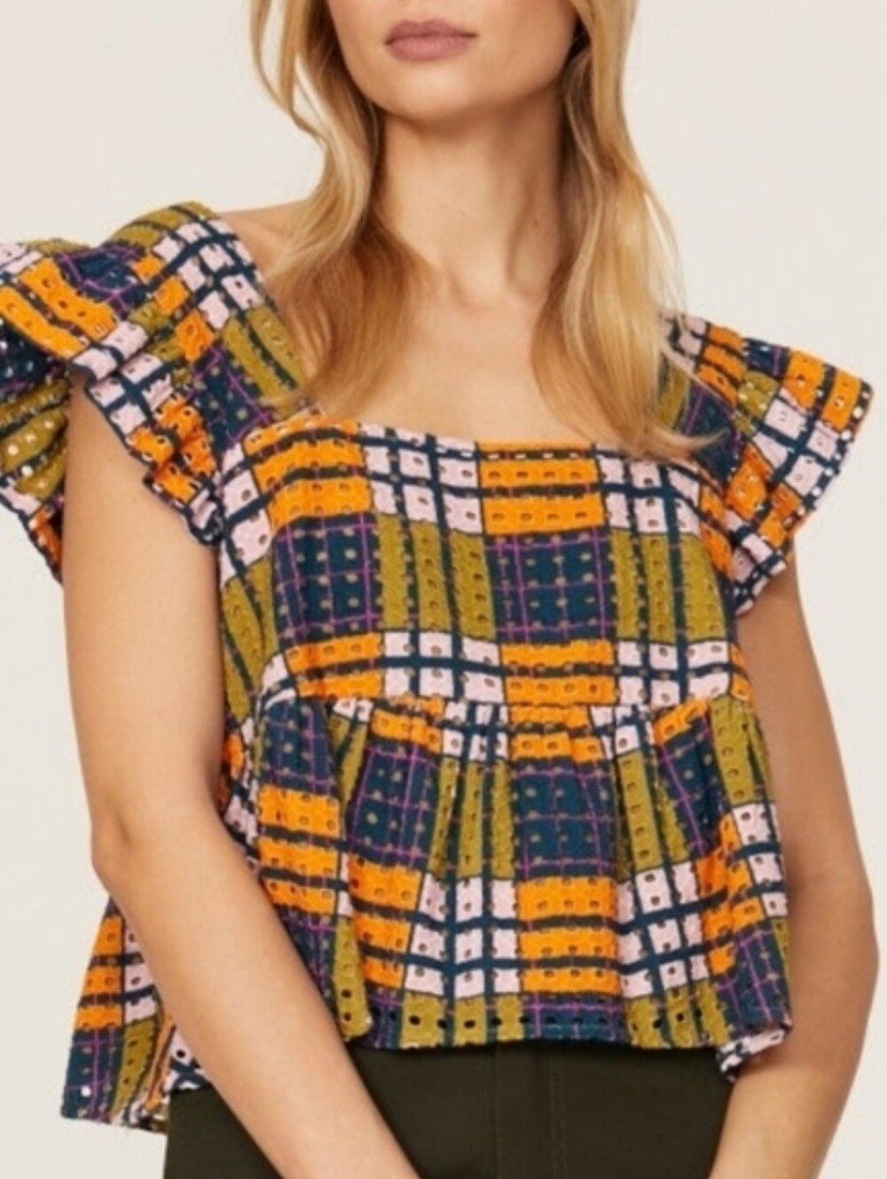 The Odells Brittany Plaid Eyelet Crop Top Size Medium Festival Hippie Boho
